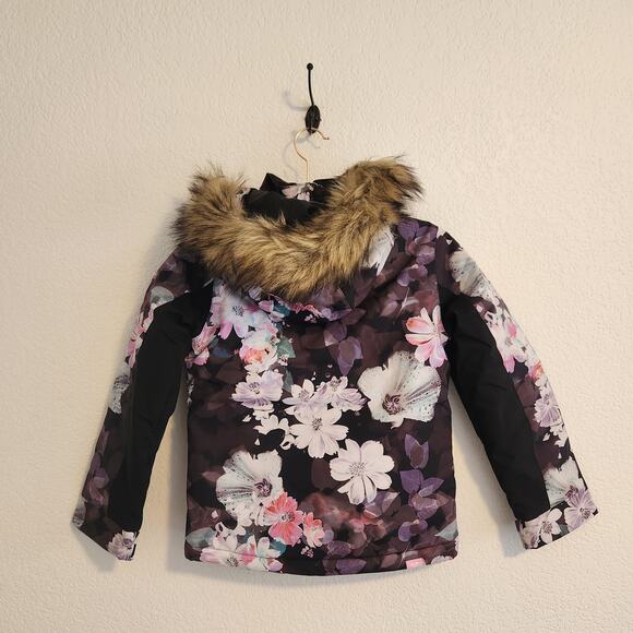 Roxy Girls Size 14/XL Floral Black Faux Fur‎ Snow Jacket NWT - Picture 3 of 6